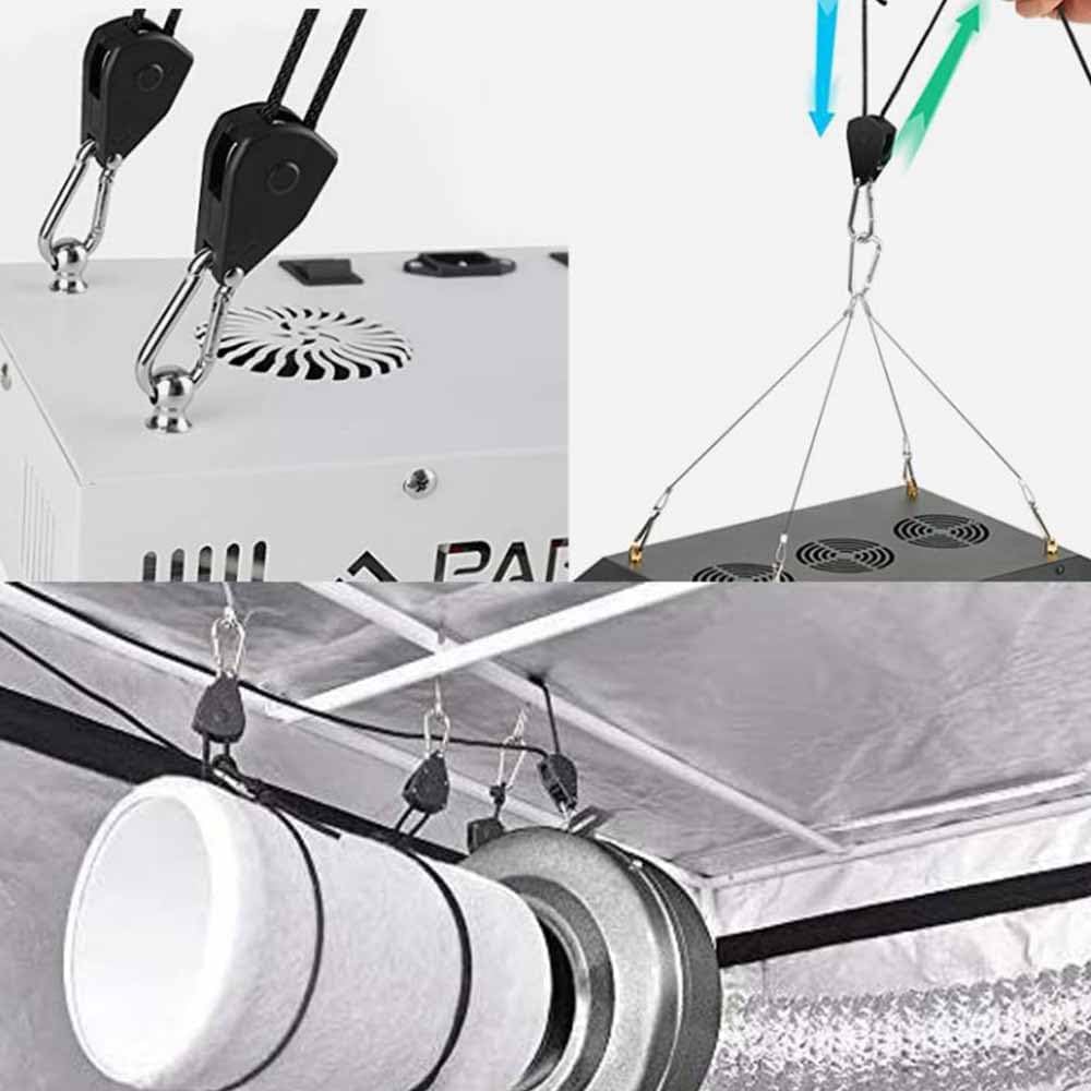 4stk, Heavy Duty 1/8" Rope Pulley Ratchet Hangers, einstellbare verstärkte Metall-Zahnräder, 5.5-ft