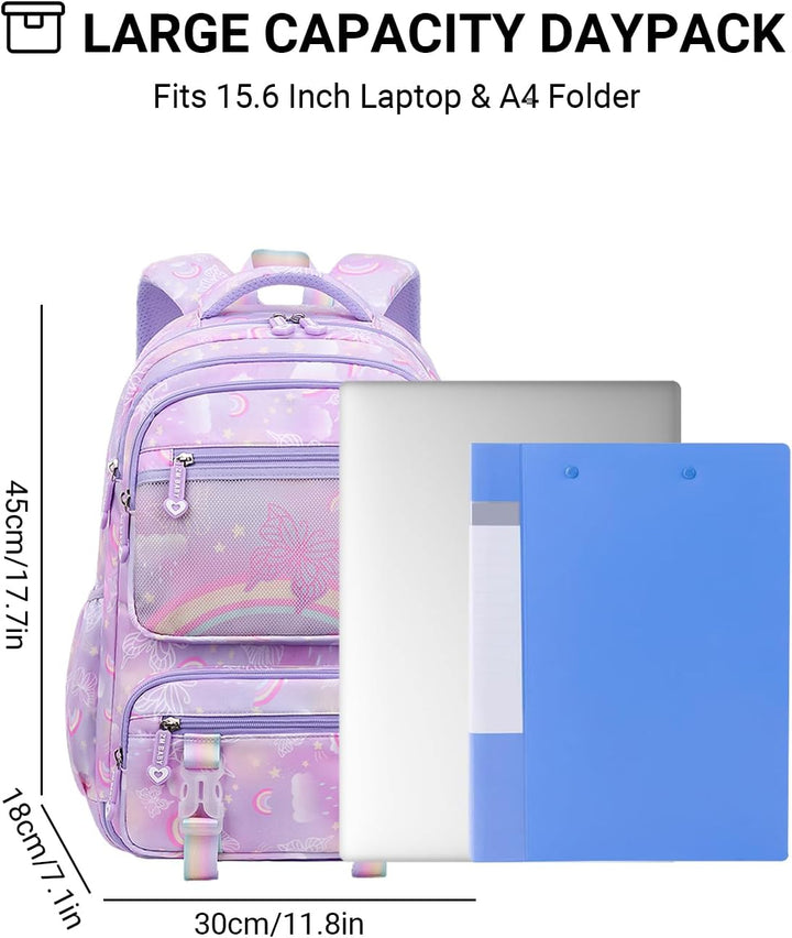 IvyH Kinderrucksack Mädchen Schulrucksack Grosse, Schulranzen Mädchen 2-6. Klasse, Wasserdicht Rucks