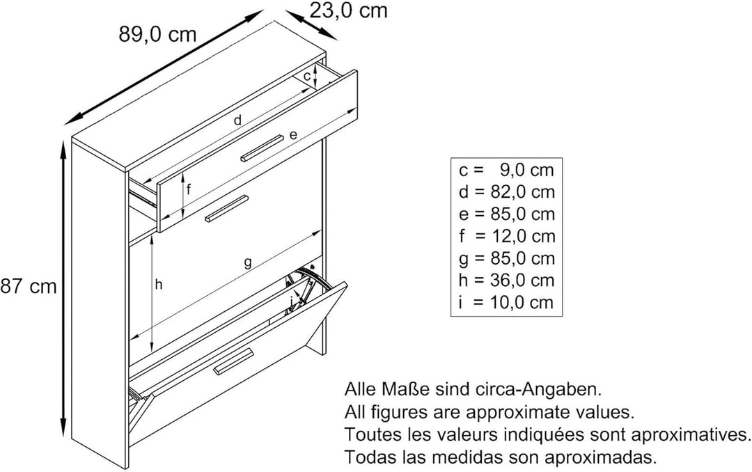 hängender Schuhschrank Roma Air Schmal mit 2 Klappen und 1 Schublade, Platzsparender Schuhkipper Flu
