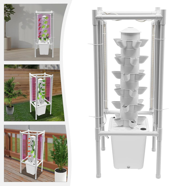 30 Löcher Hydroponik-anbauturm 6 Ebenen Vertikaler Pflanzständer mit LED Beleuchtung Wasserpumpe Zei