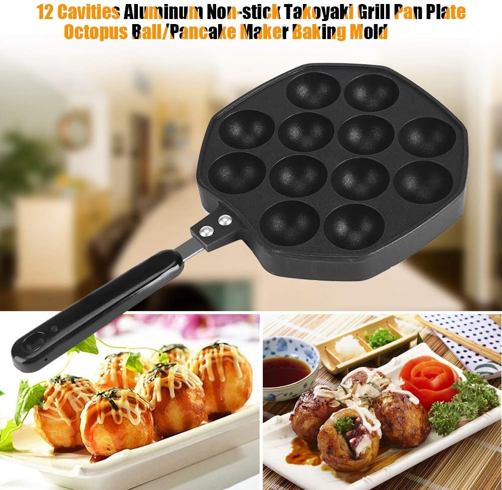 Takoyaki Pan, Asixx 12 Vertiefungen Aluminium Antihaft-Takoyaki Grill Pan Plate Octopus Ball/Pancake