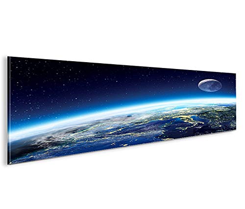 islandburner Bild Bilder auf Leinwand Erde und Mond Panorama XXL Poster Leinwandbild Wandbild Dekoar