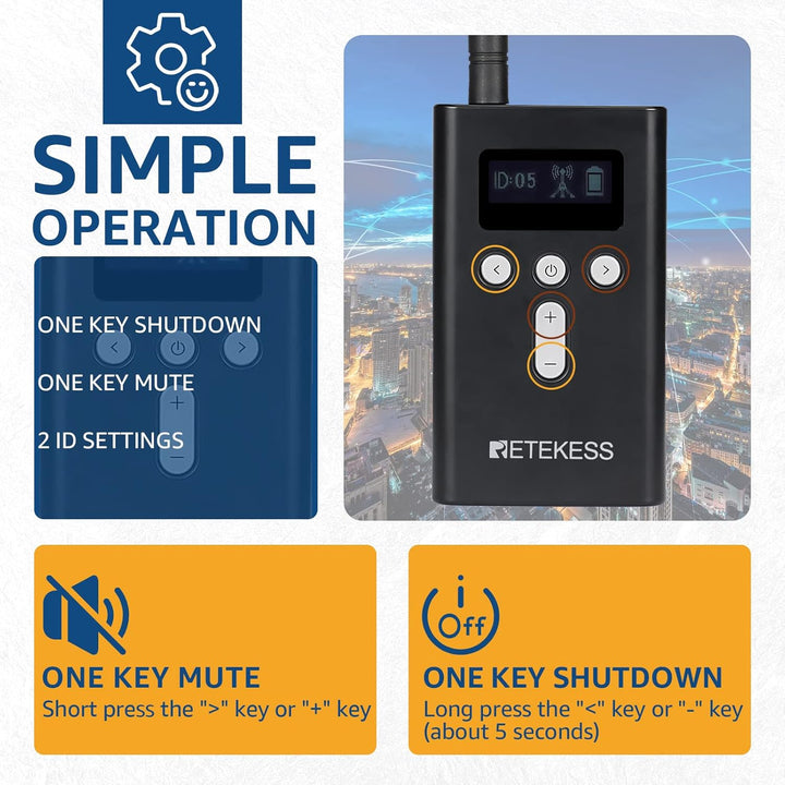 Retekess T130S (T130 2rd) Kabelloses Tour Guide System, Audio Whisper Tour Guide System, 100M, D-Kop