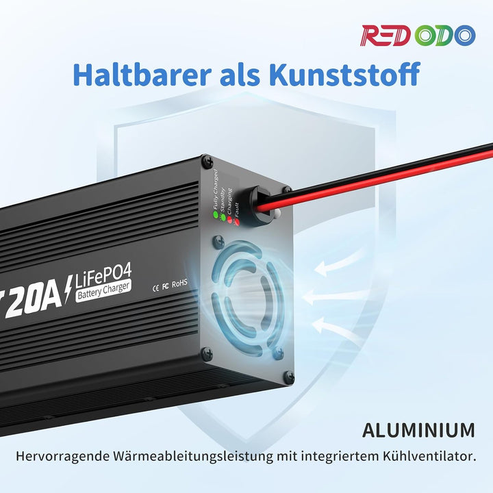Redodo 12V 140Ah H190 Bluetooth Untersitz-LiFePO4 Batterie mit 12V 10A Lifepo4 Batterieladegerät, 17
