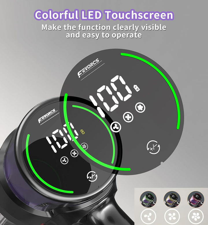 AKKU Staubsauger Kabellos 550W Leistungstark, Akku Sauger Beutellos mit Touchscreen Selbststehend An