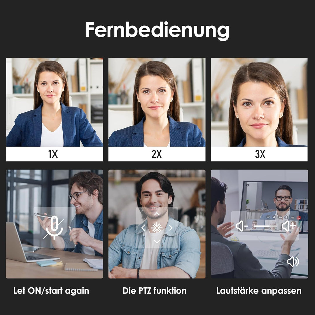 V21 Webcam 4K, Ultra HD Webcam mit Mikrofon, Lautsprecher, Fernbedienung, Zoom, 112°Sichtfeld, Autof