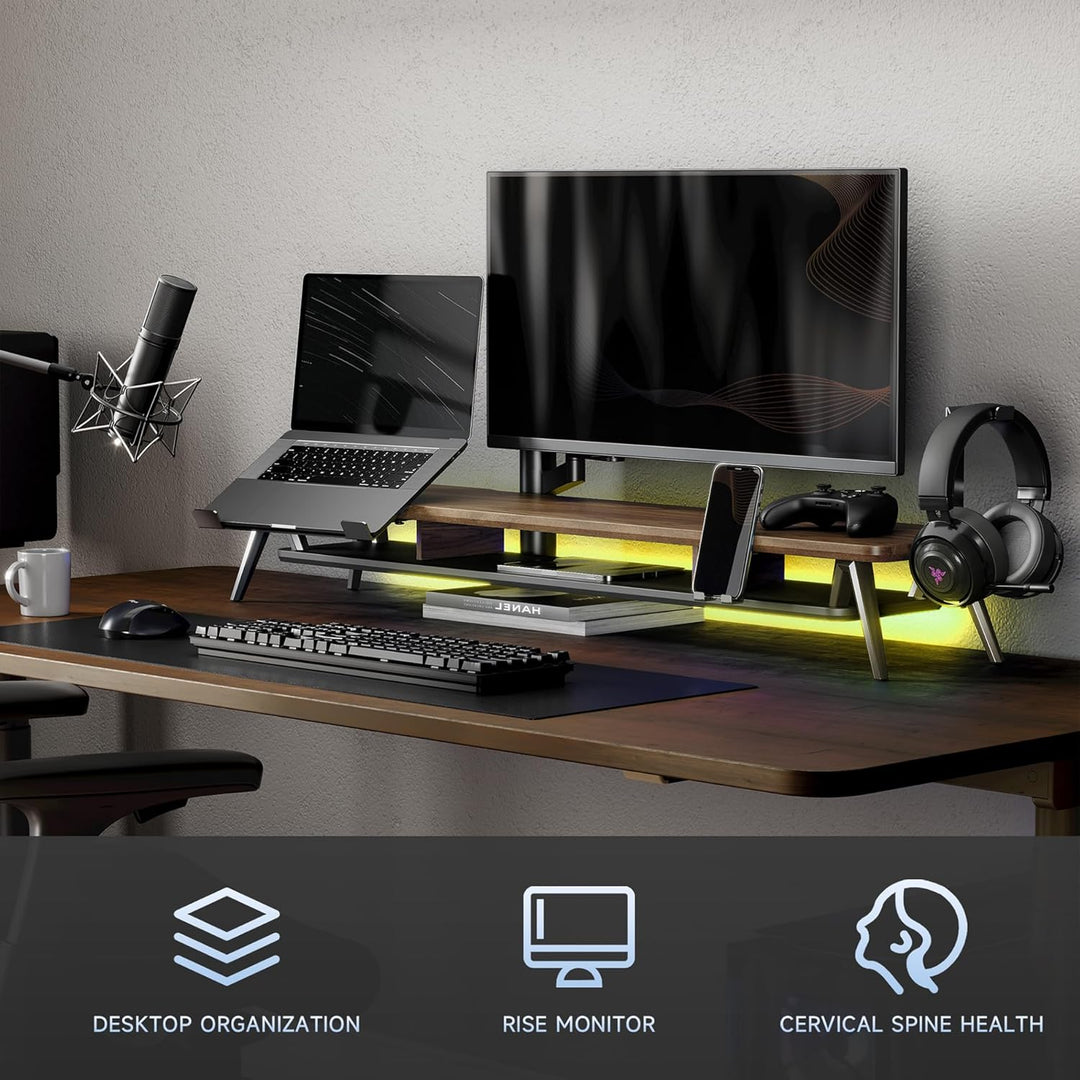Fenge Dual Monitorständer mit Laptop Halterung/Telefon Halter/Headset Halterung, 2 Etagen Gross Mult