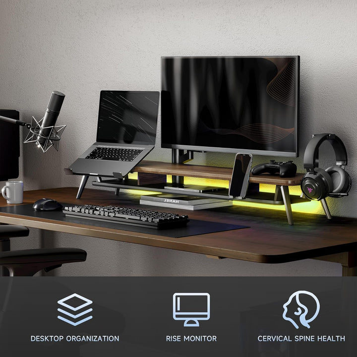 Fenge Dual Monitorständer mit Laptop Halterung/Telefon Halter/Headset Halterung, 2 Etagen Gross Mult