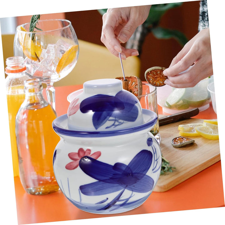 Cabilock Gurkentopf Keramik G?rtopf Kimchi Porzellan Gurkenglas Gurkenbeh?lter Sauerkrauttopf Tradit