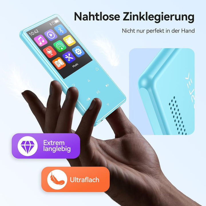 AGPTEK 128 GB MP3 Player mit Bluetooth 5.4, 2,4 Zoll Musik-Player mit One-Click-Aufnahme, eingebaute