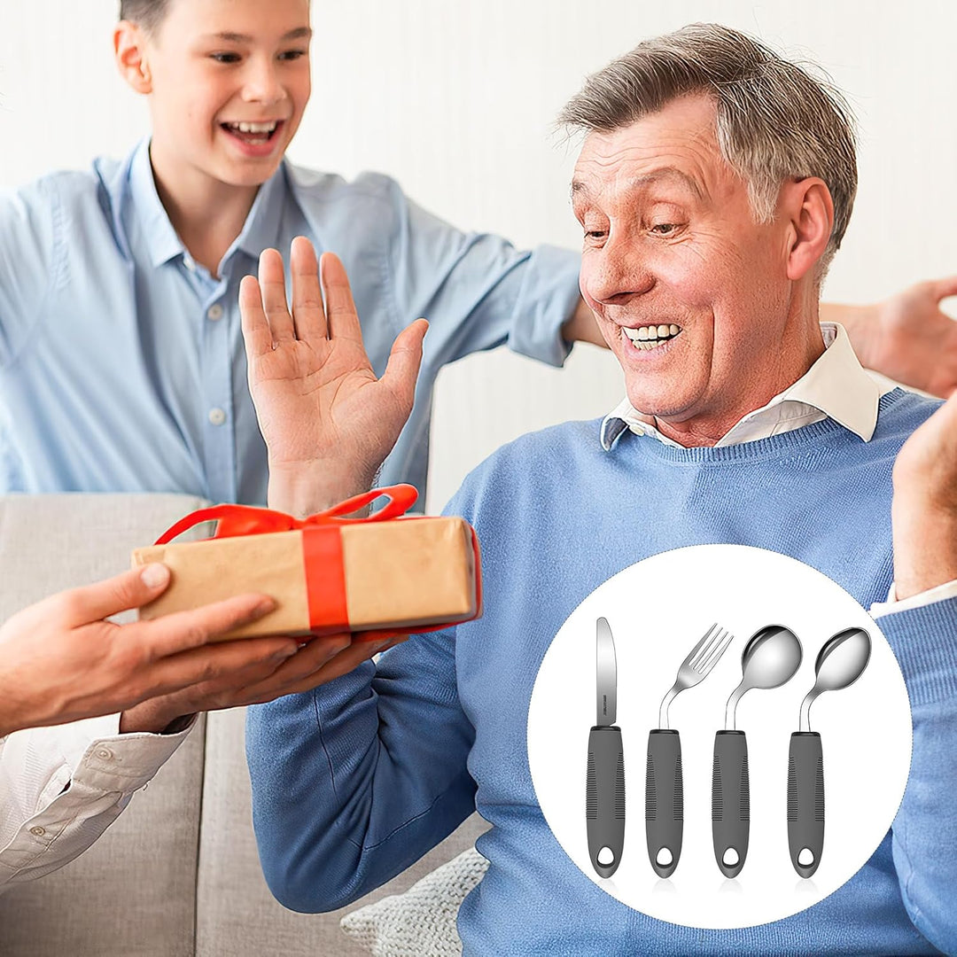 4-Teilig, Easy Grip Besteck 42° Winkel Besteck mit Dickem Griff Behinderten Esshilfen Rutschfeste Gr