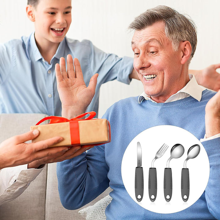4-Teilig, Easy Grip Besteck 42° Winkel Besteck mit Dickem Griff Behinderten Esshilfen Rutschfeste Gr