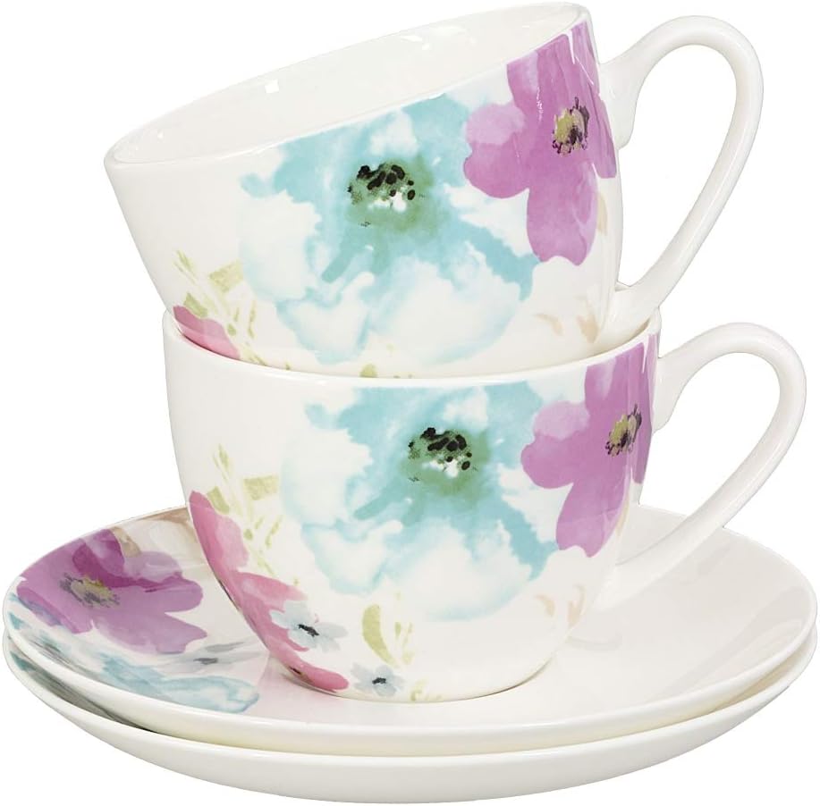 Kaffeetassen Set aus Fine Bone China Porzellan. 6 Kaffeetassen je 210ml und 6 Unterteller mit stilvo