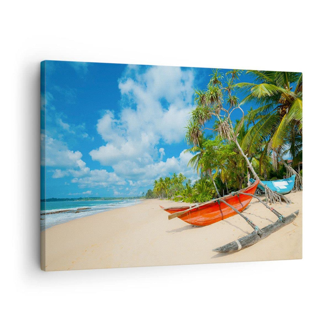 ARTTOR Bilder auf Leinwand Golf Ozean Palme Boot Leinwandbild 70x50cm Wandbilder Dekoration Wohnzimm