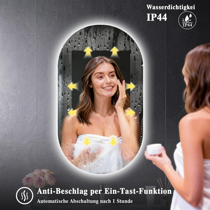 Badspiegel mit Beleuchtung 40x70cm : LED Badezimmerspiegel - Badezimmer Spiegel mit Beschlagfrei - T