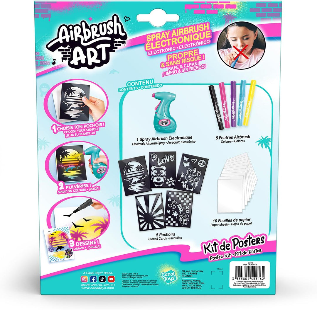 Canal Toys - Airbrush Art - Poster-Set mit elektrischem Airbrush-Sprüher, 5 Stiften, 5 Schablonen un
