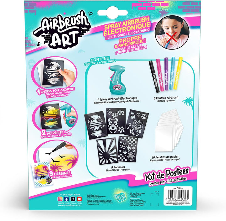 Canal Toys - Airbrush Art - Poster-Set mit elektrischem Airbrush-Sprüher, 5 Stiften, 5 Schablonen un