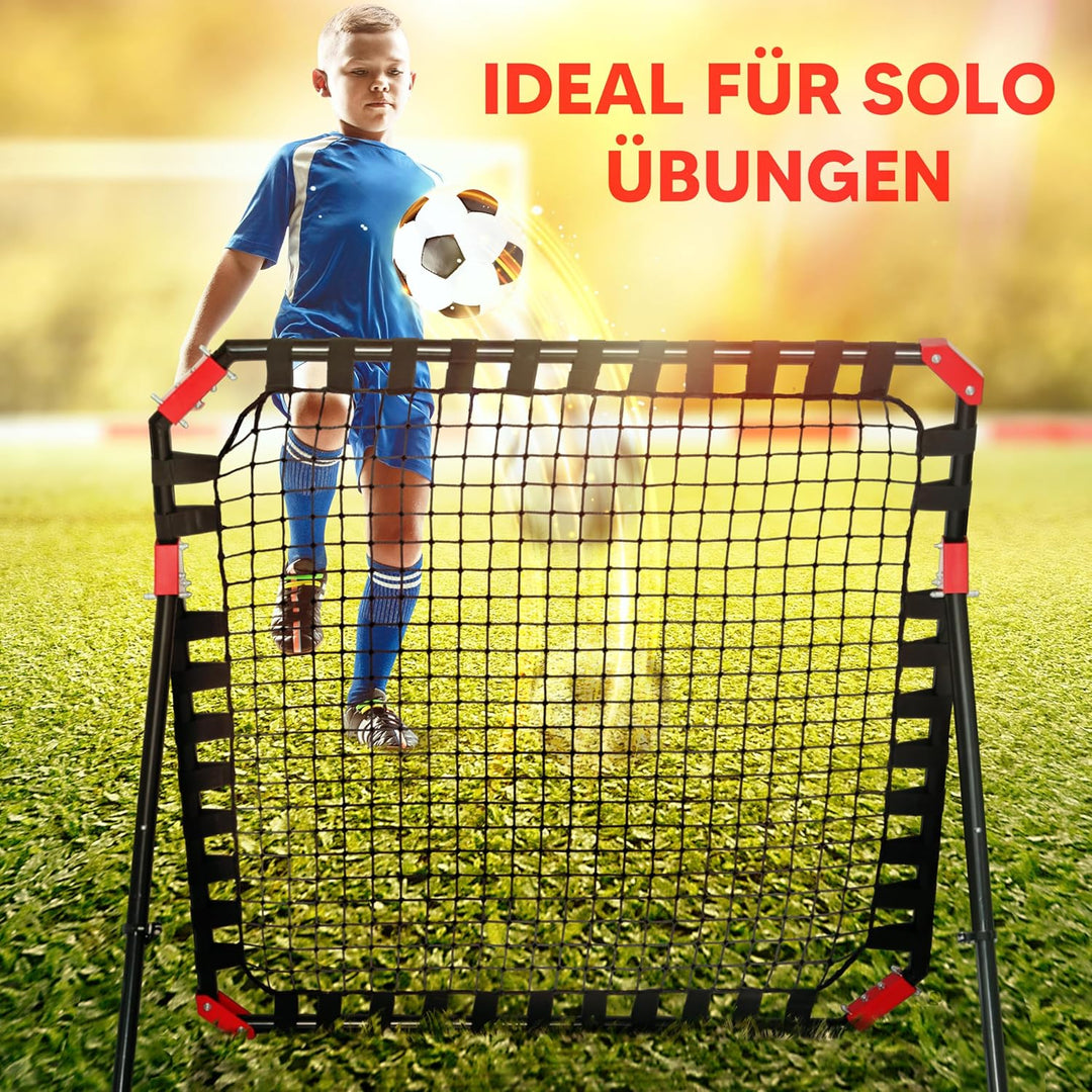 NET Playz - Fussball Kickback Rebounder Tor Stahl Rückprallwand Einstellbar mobil Faltbar für Indoor