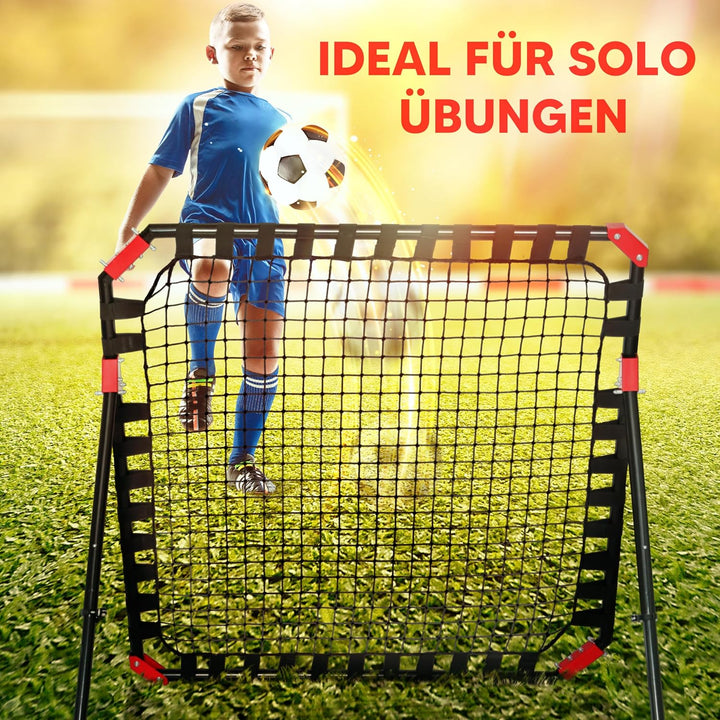 NET Playz - Fussball Kickback Rebounder Tor Stahl Rückprallwand Einstellbar mobil Faltbar für Indoor