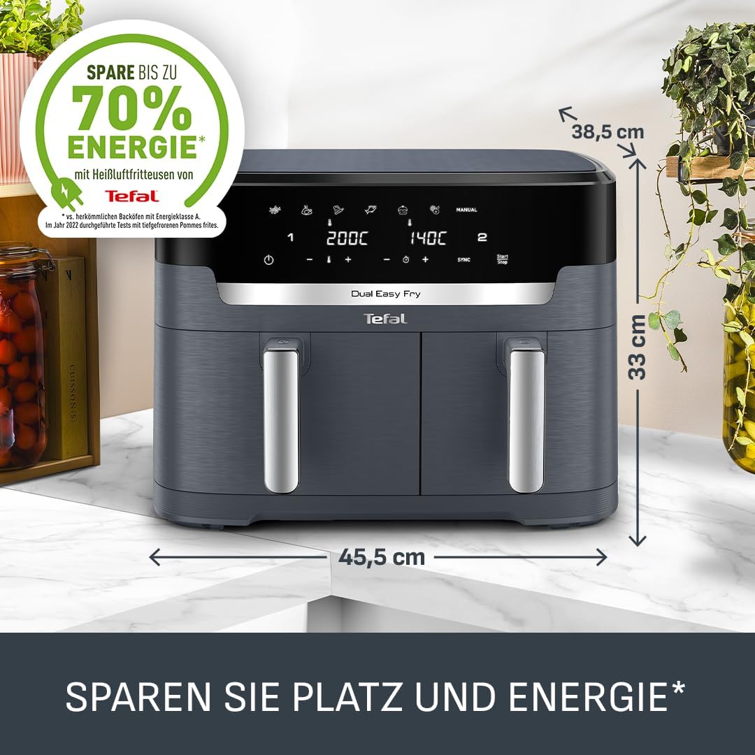 Tefal Dual Easy Fry XXL Heissluftfritteuse 11 L – Airfryer mit 2 Kammern (Doppelkammer), 7 Programme