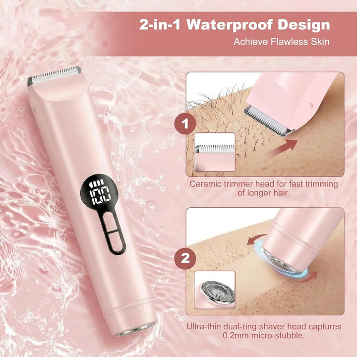 Carehabi Rasierer Damen Intimrasierer für Frauen 2 in 1 Elektrischer Bikini Trimmer mit LED Display