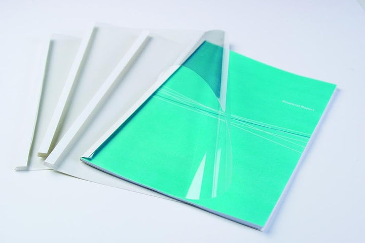 Fellowes Thermobindemappen Standard, 150 Mikron Vorderseite (PVC) / 200g/m² Rücken (glänzend), weiss