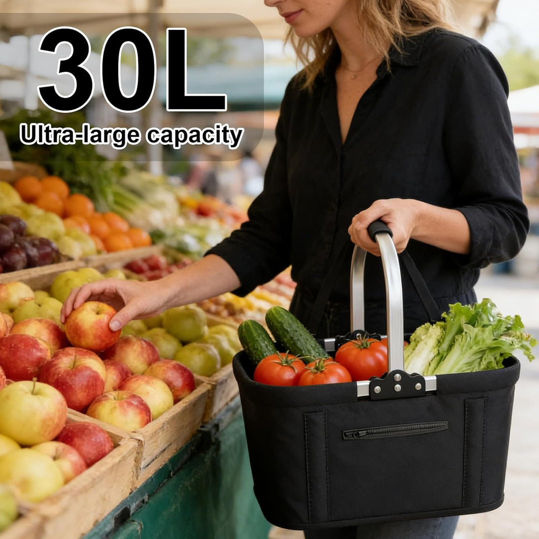Einkaufskorb Faltbar 30L Gross Einkaufskorb Picknickkorb Tragekorb, Praktischer Klappkorb Einkaufsta