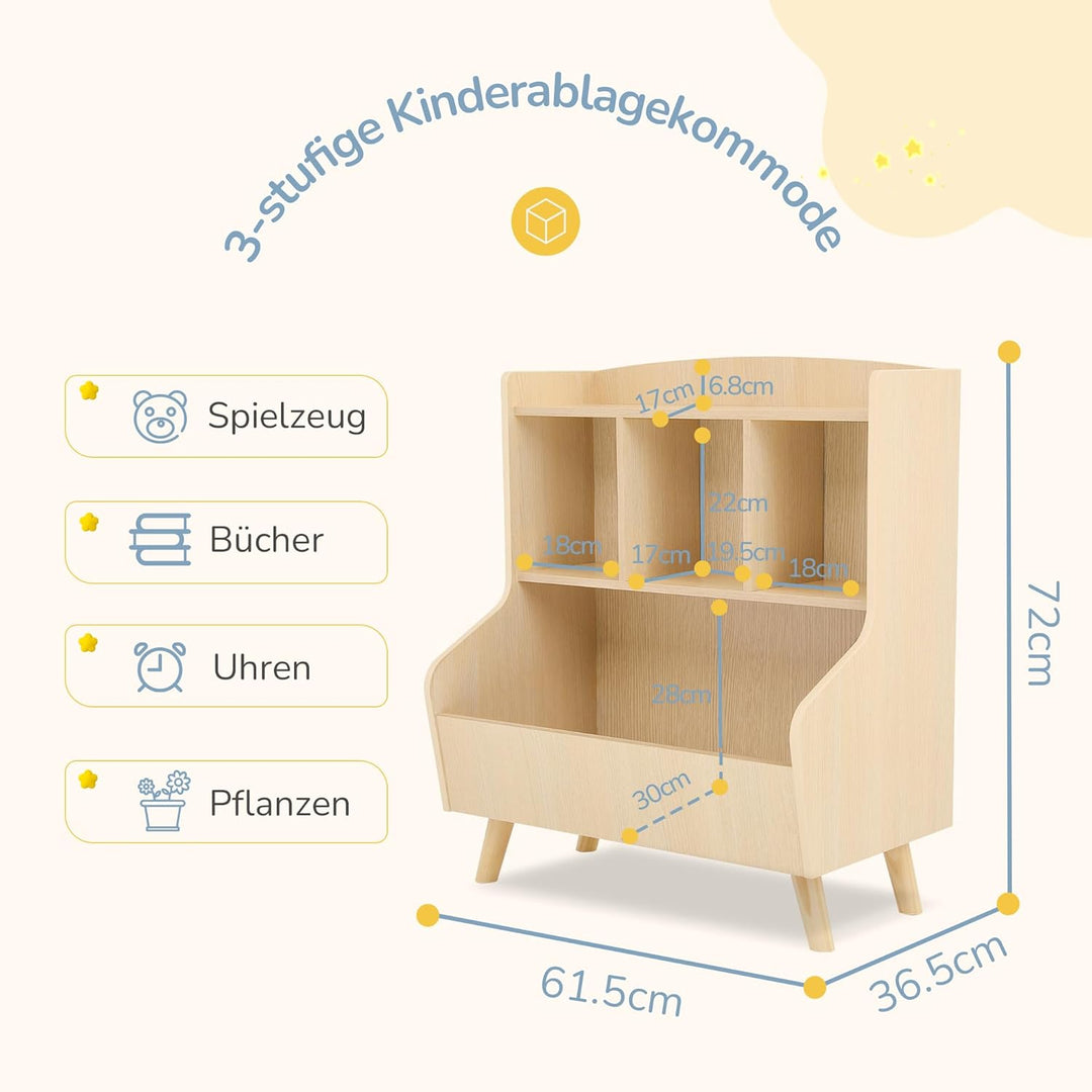 LUE BONA Kinderregal,Bücherregal Regal Aufbewahrungsregal für Kinder,Standregal 3 Stockwerk der Offe