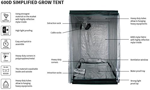 Growzelt Komplettset 80 x 80 x 180 cm Vollspektrum Grow LED (600 Watt LED), 600 Watt LED
