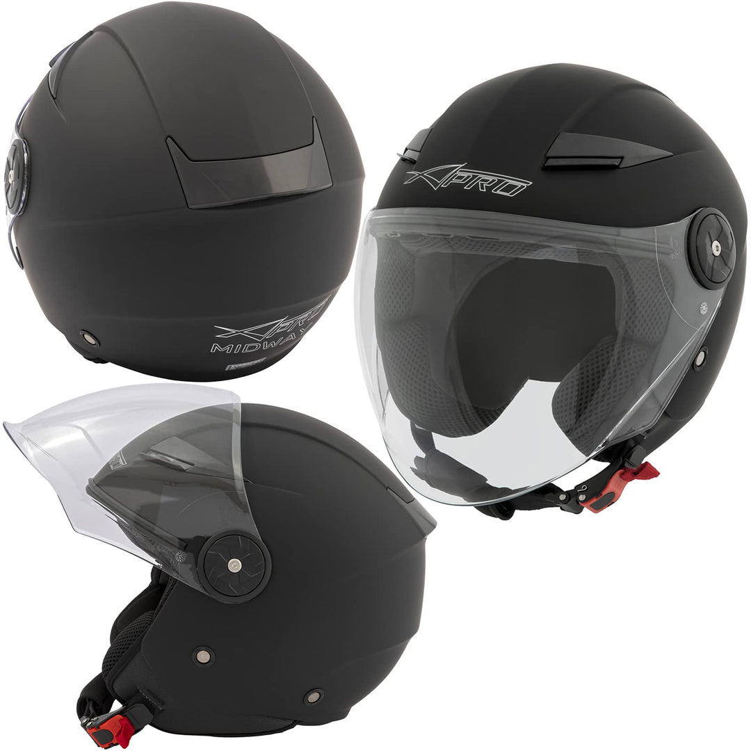 Motorradhelm Motorrad Roller Offenes Jet Scooter Helm Viser ECE 22 BACKLINE 57-58 cm ( M) Schwarz Ma