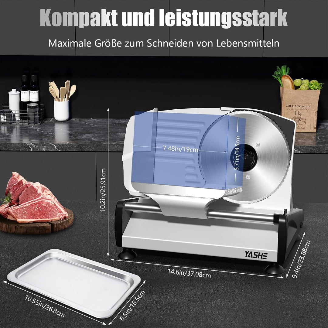 YASHE Allesschneider Mit Leisem DC-Motor 200W, Elektrischer Aufschnittschneider Mit Abnehmbaren 19CM