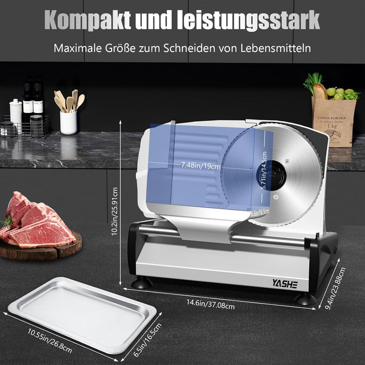 YASHE Allesschneider Mit Leisem DC-Motor 200W, Elektrischer Aufschnittschneider Mit Abnehmbaren 19CM