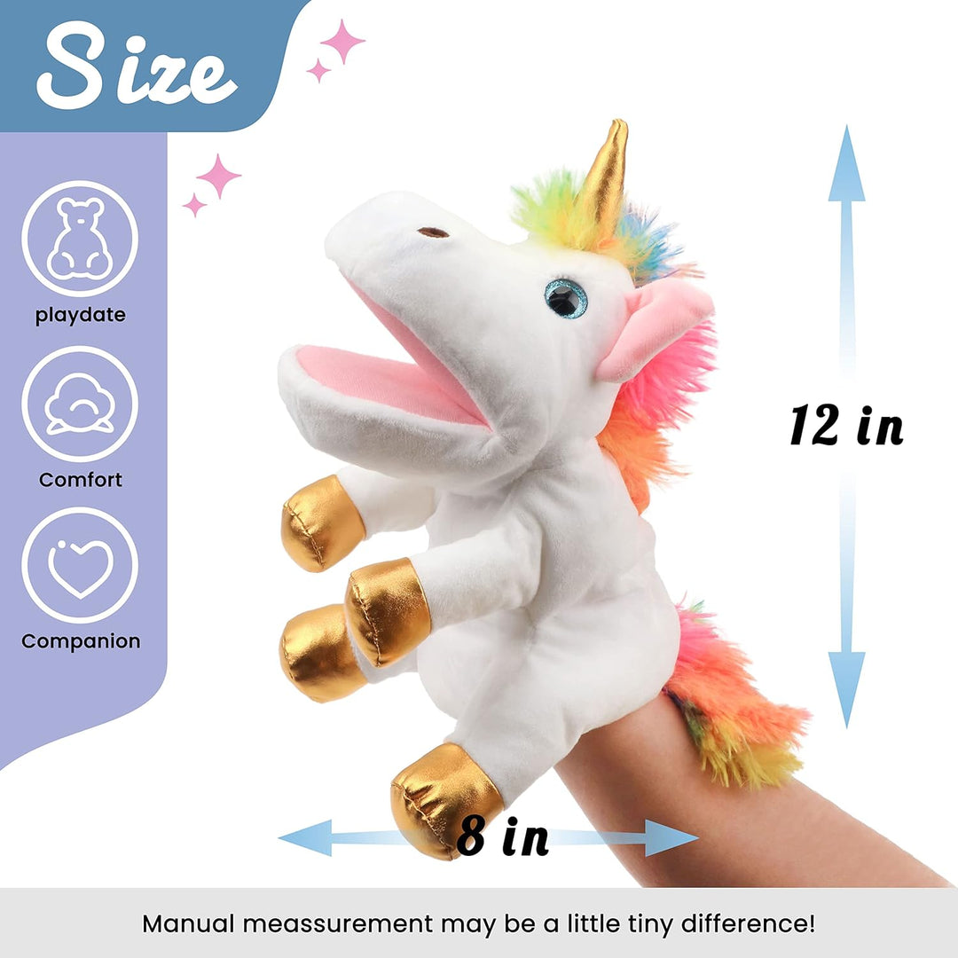 Hopearl Plüsch Einhorn Handpuppe mit offenem beweglichem Mund für fantasievolles Spiel, Rollenspiel,