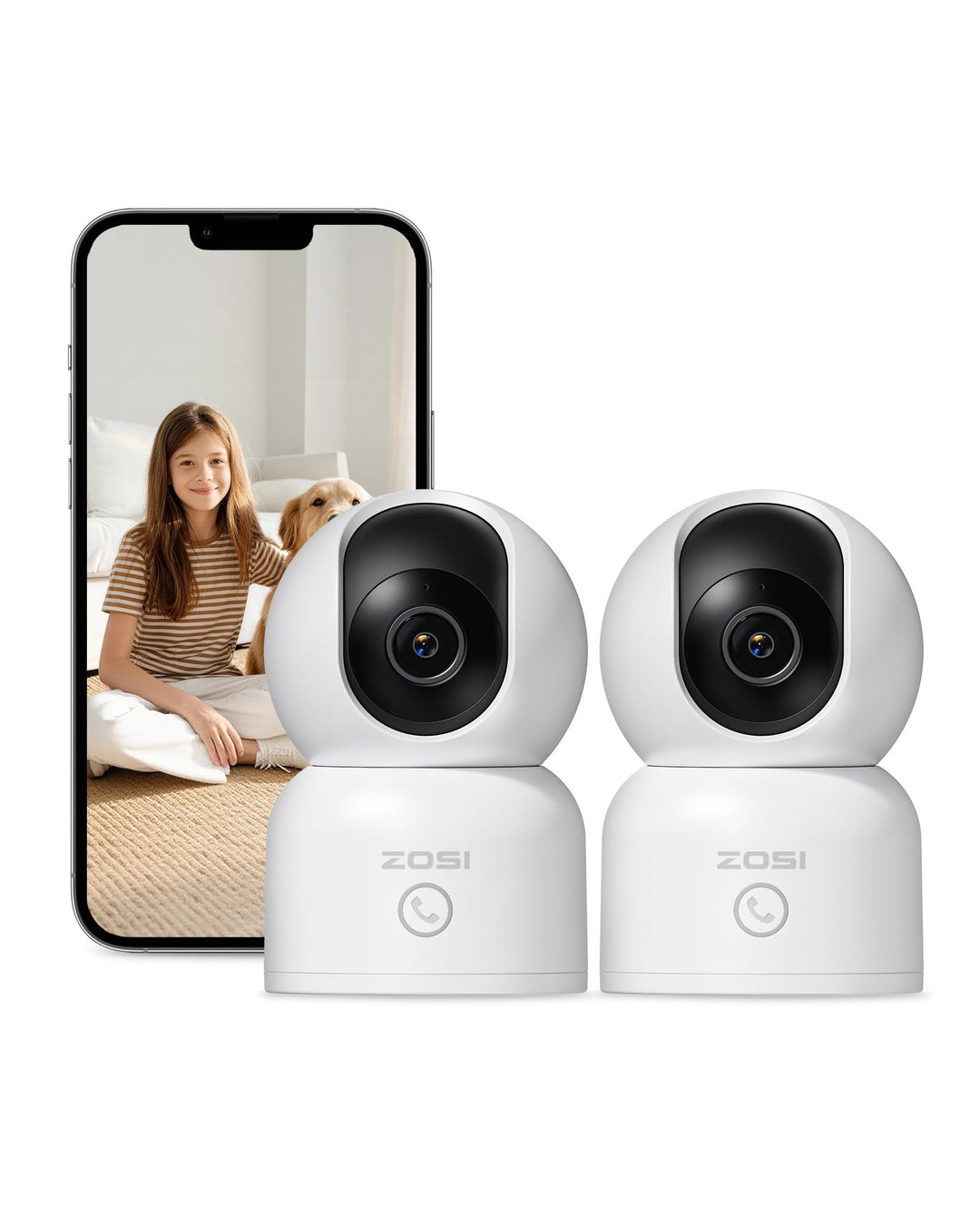 ZOSI 1080P WLAN Überwachungskamera Innen, 360° Schwenkbar IP Kamera Indoor mit EIN-Touch-Call für Ha
