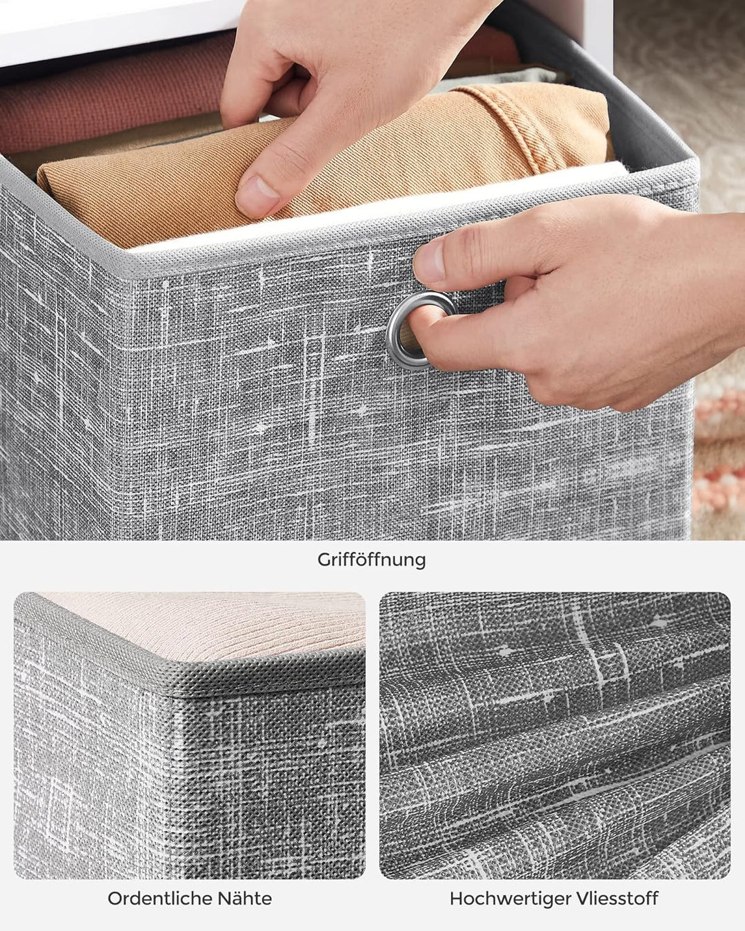 SONGMICS Aufbewahrungsbox, 6er Set, Ordnungsboxen aus Vliesstoff mit Griff, Boxen Aufbewahrung, 26 x