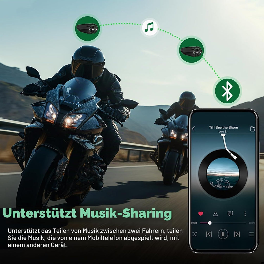 EJEAS Q8 Mesh Motorrad Bluetooth Headset, Helm Intercom für bis zu 6 Motorradfahrer Kommunikationssy