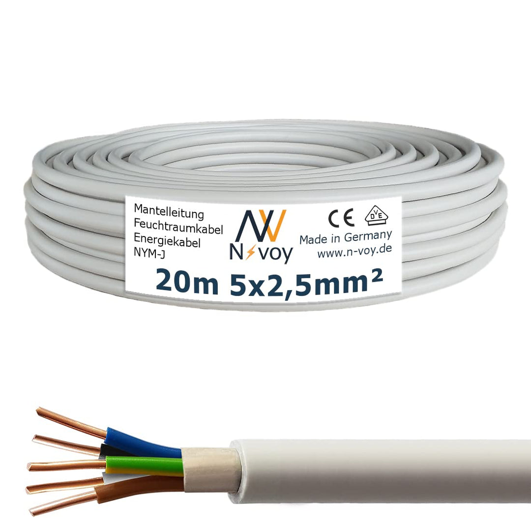 NYM-J 5x2,5 mm² 20m Mantelleitung Installationskabel Stromkabel nach DIN VDE 0250 M18 20 m NYM-J 5x2