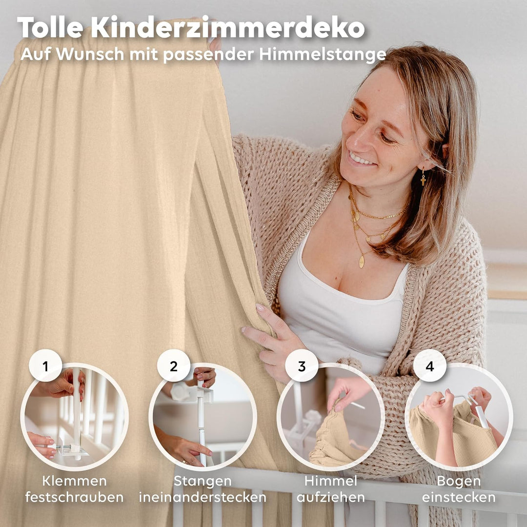 Betthimmel Babybett in 12 Farben [inkl. Himmelstange] - Himmel Babybett aus 100% Baumwolle Musselin