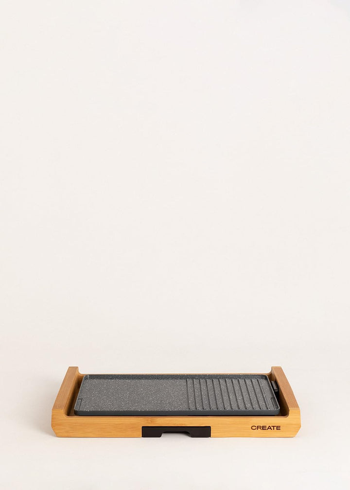 CREATE/STONE FLAT BAMBOO/Elektrische Grillplatte/Grillplatte mit doppeltem Grillmuster, Bratplatte u