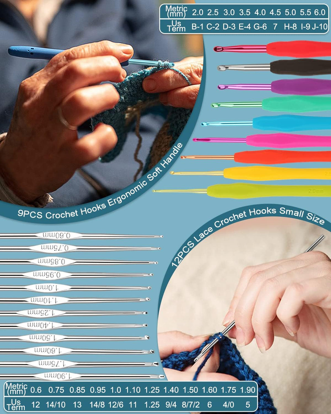 Coopay Häkelset für Anfänger, 71 Stück Häkelnadel Set mit Tasche und Wolle, Prämie Häkel Set mit Str