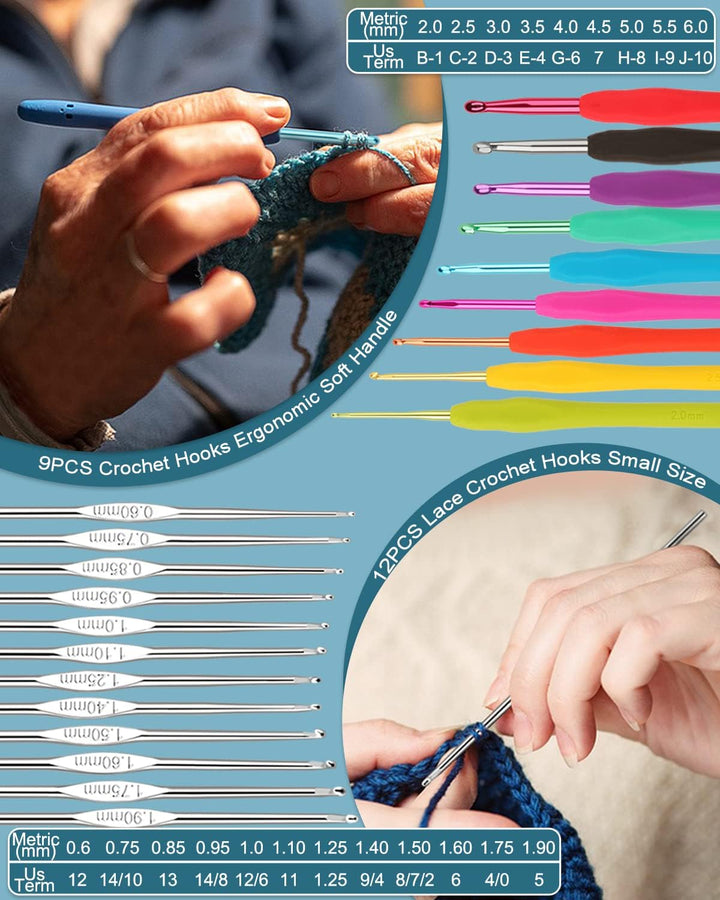 Coopay Häkelset für Anfänger, 71 Stück Häkelnadel Set mit Tasche und Wolle, Prämie Häkel Set mit Str