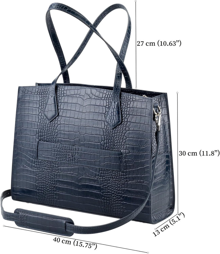 Su.B 14 Zoll Laptoptasche für Damen - Leichte Echtleder Arbeitstasche mit Innentasche - Schultertasc