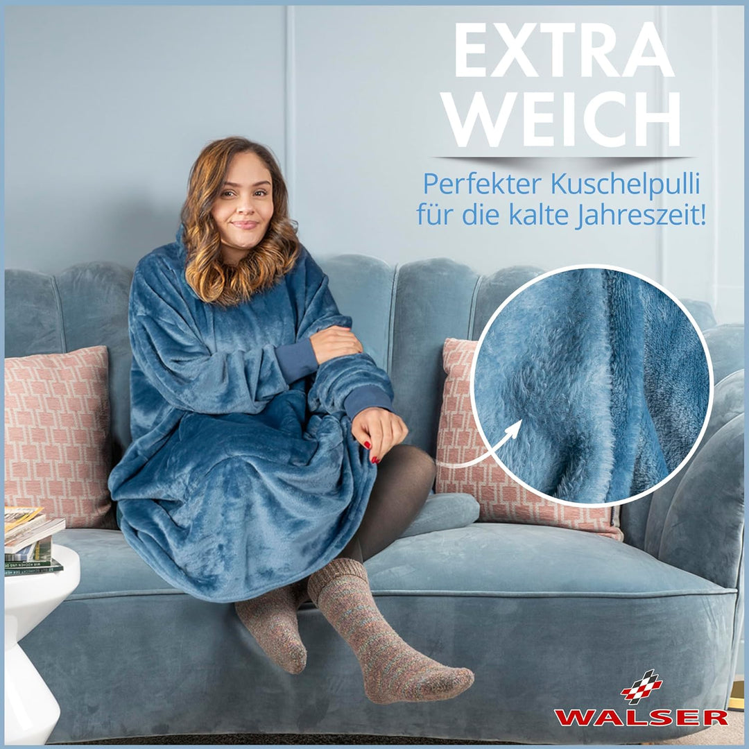 Walser Kuschelpullover, Snuggle Hoodie Decke mit Ärmeln und Kapuze, Oversize Hoodie Damen flauschig,