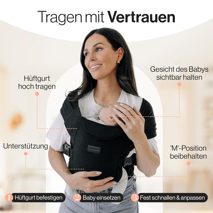 Tushbaby Pearl Wrap Babytrage | Ergonomische Babytrage für Neugeborene ab Geburt | Schwarz | Babytra