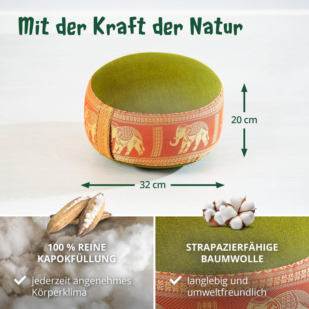 livasia Meditationskissen Thaiseide - Ø 32x20cm - Yogakissen klein mit Kapok, Pouf, Bodenkissen Yoga