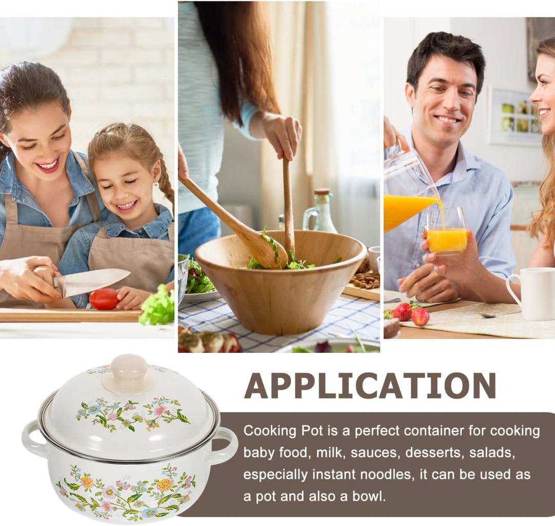 3 Stück Emaille Kochtöpfe Set Mit Deckel Retro Suppentöpfe Für Instantnudeln Suppe Und Milch Flacher