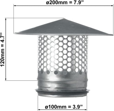 EUROPLAST Ø 100mm Metall Wickelfalzrohr - Ablufthaube Abluftrohr - Dachhaube Regenhaube - mit Gummid