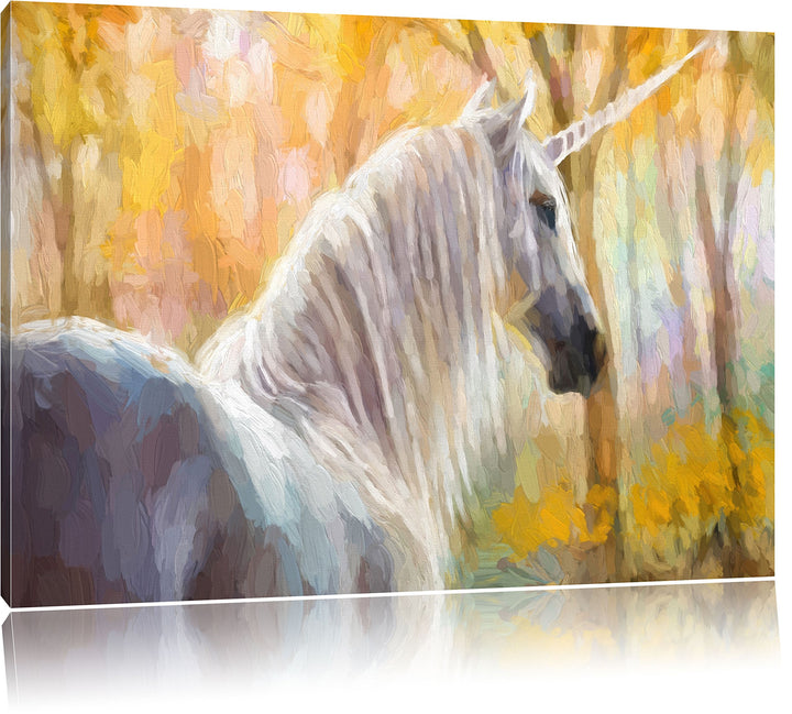 Pixxprint Einhorn im Wald als Leinwandbild/Grösse: 100x70 cm/Wandbild/Kunstdruck/fertig bespannt, 10