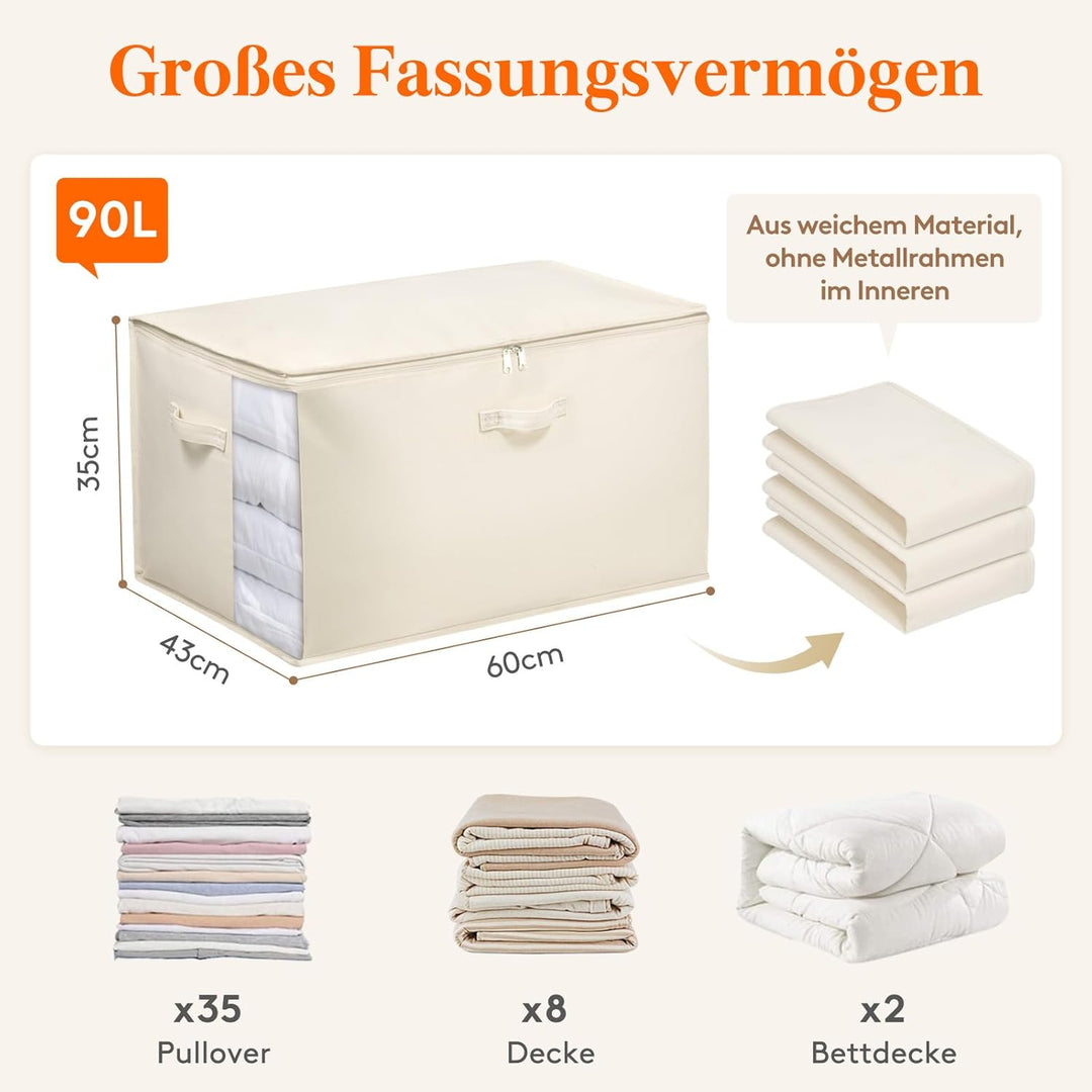 Lifewit 90L Bettdecken Aufbewahrungstasche mit Griffen, Aufbewahrungsbox mit Deckel, Kleideraufbewah