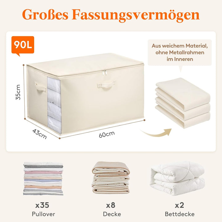 Lifewit 90L Bettdecken Aufbewahrungstasche mit Griffen, Aufbewahrungsbox mit Deckel, Kleideraufbewah